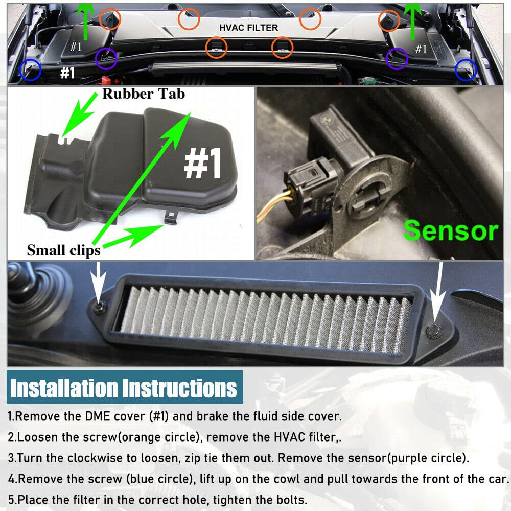 Pqy Cabin Air Cowl Filters Compatible With B-Mw E Chassis E82 E88 E90 E91 E92 E93 X1 335I 135I 328I Black