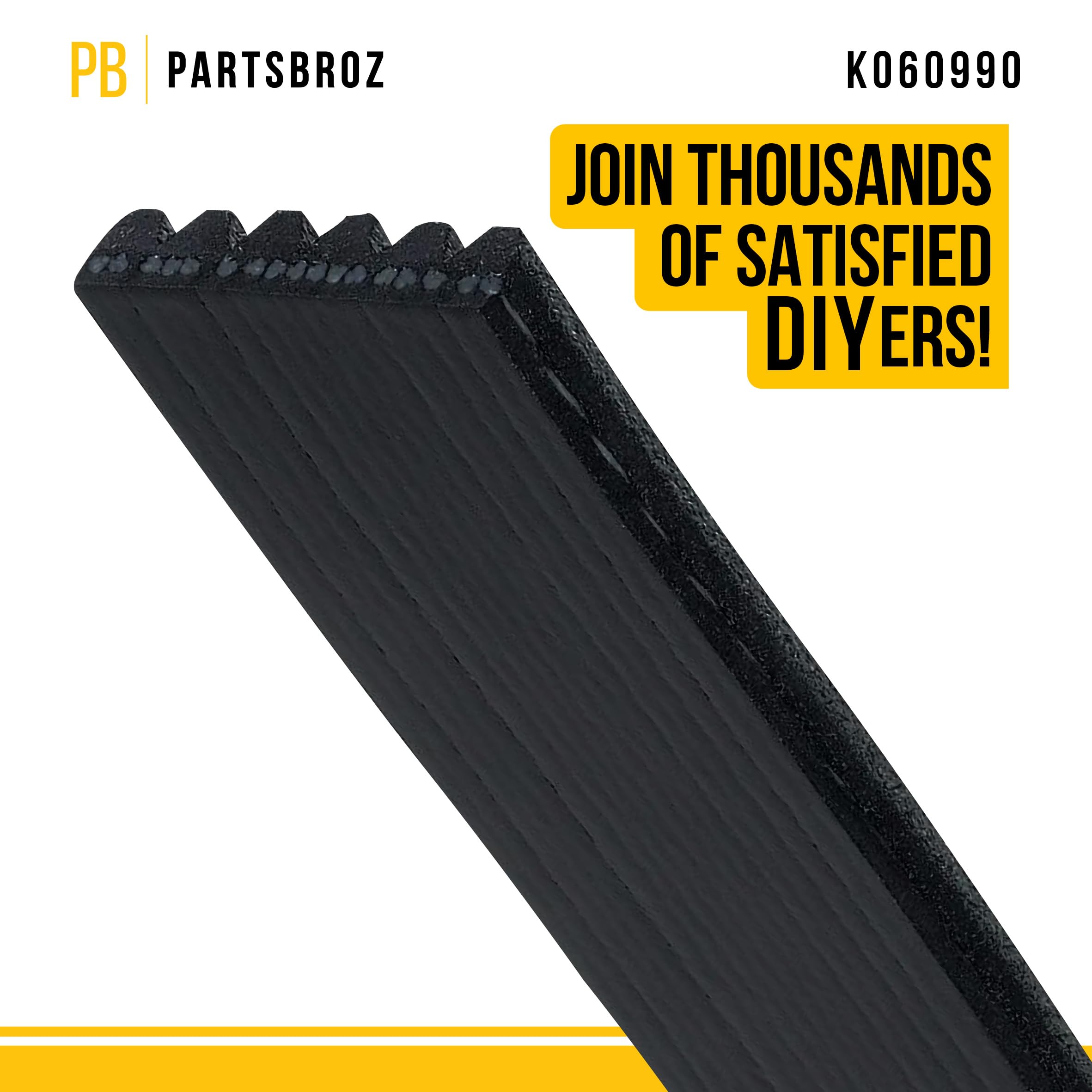 Partsbroz K060990 Micro-V Serpentine Drive Belt - Compatible With Gates Dayco Bando Acdelco Goodyear Continental Masterpro - Rep