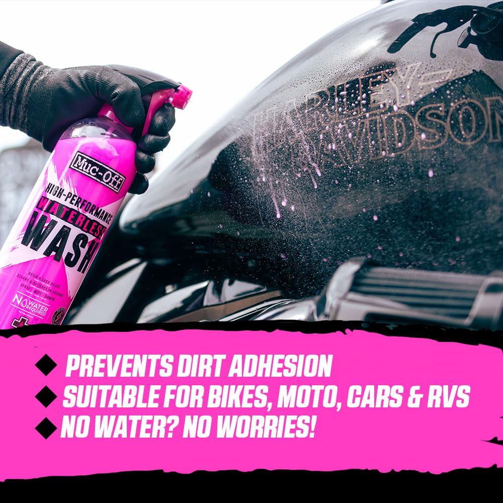 Muc-Off Motorcycle Waterless Wash & Protectant Kit - Motorcycle Cleaning Kit, Motorcycle Detailing Kit - Includes Waterless Wash