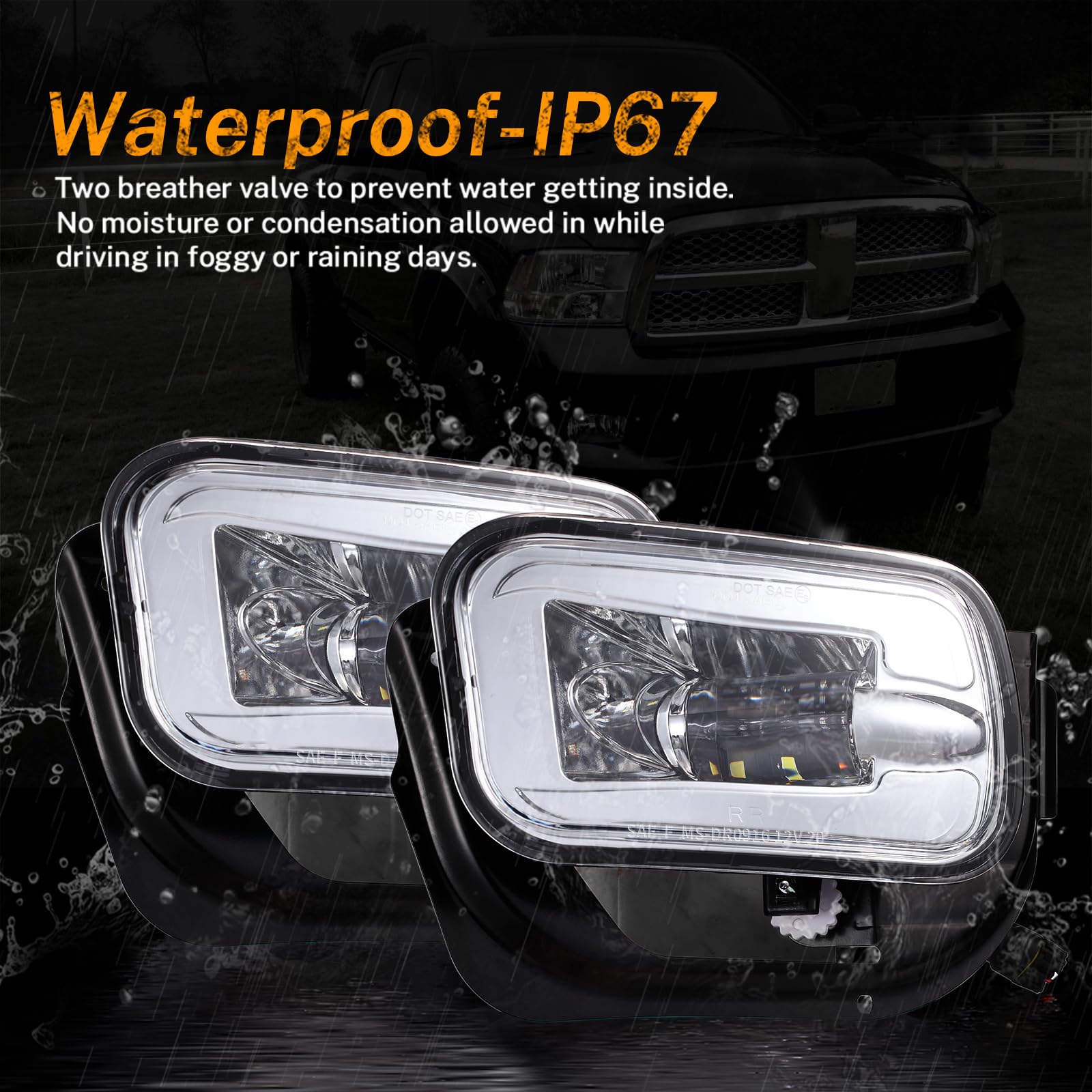 Bicyaco Led Fog Light Compatible With Dodge Ram 1500 2009-2012 Dodge Ram 2500/3500 2010-2018 Pickup Truck W/Bracket Replacement -1 Pair Chrome