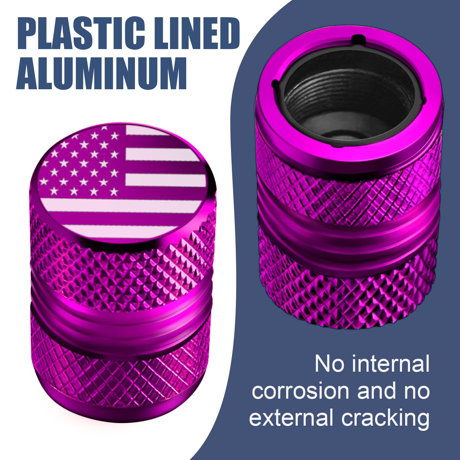 Tire Valve Stem Caps - 4 Pack Anti-Corrosion Premium Anodized Alloy Tyre Air Valve Caps American Flag For Car Suv Bike Purple