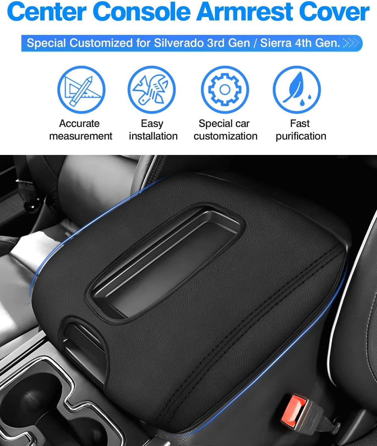 Autorder Center Console Cover for 2014-2018 Chevy Silverado/GMC Sierra 1500 2500 3500 Accessories Armrest Cover Anti-Scratch Mid