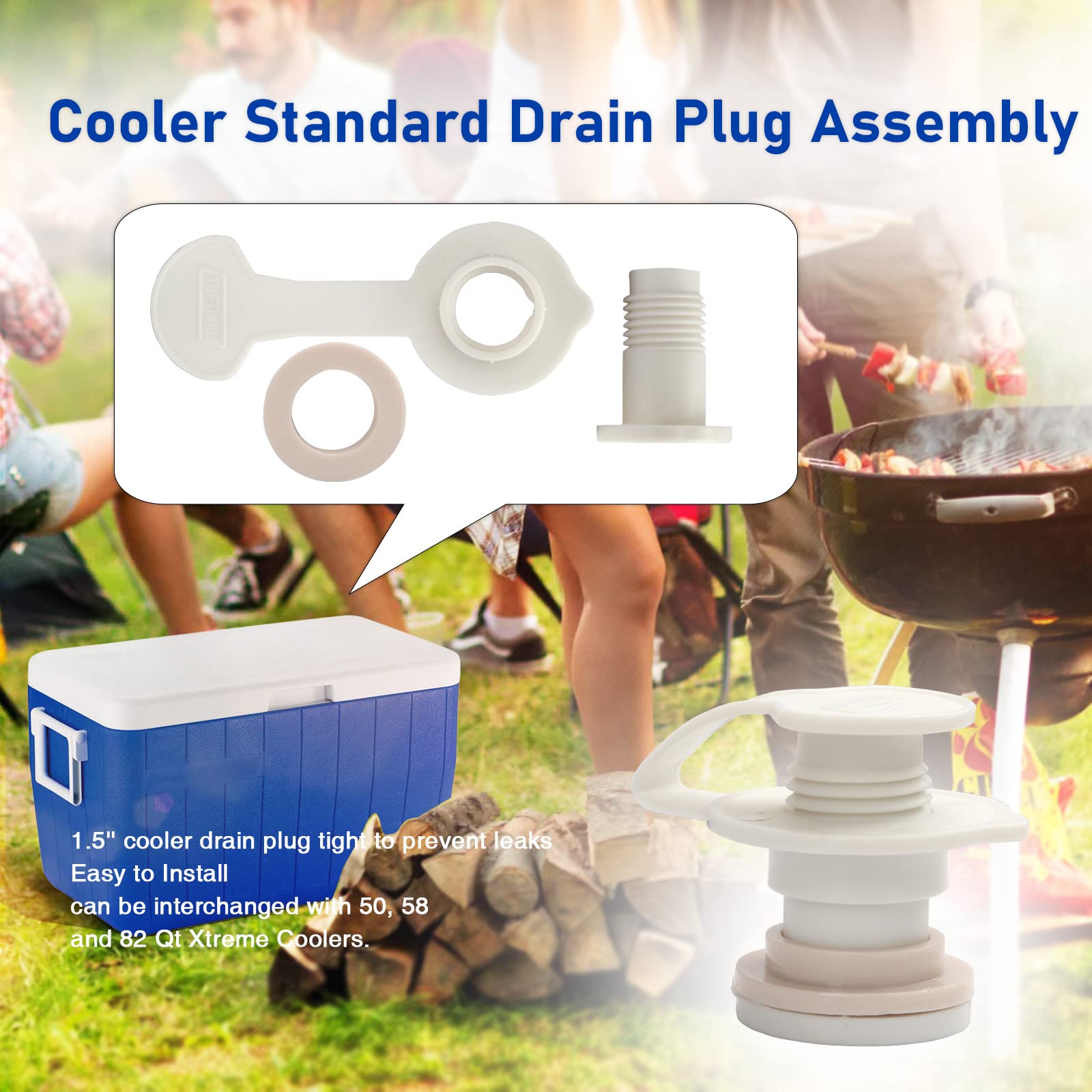 Toptimal Cooler Standard Drain Plug Assembly - 1.5 Shaft Length, White Replacement for Xtreme 1.5'' Coolers
