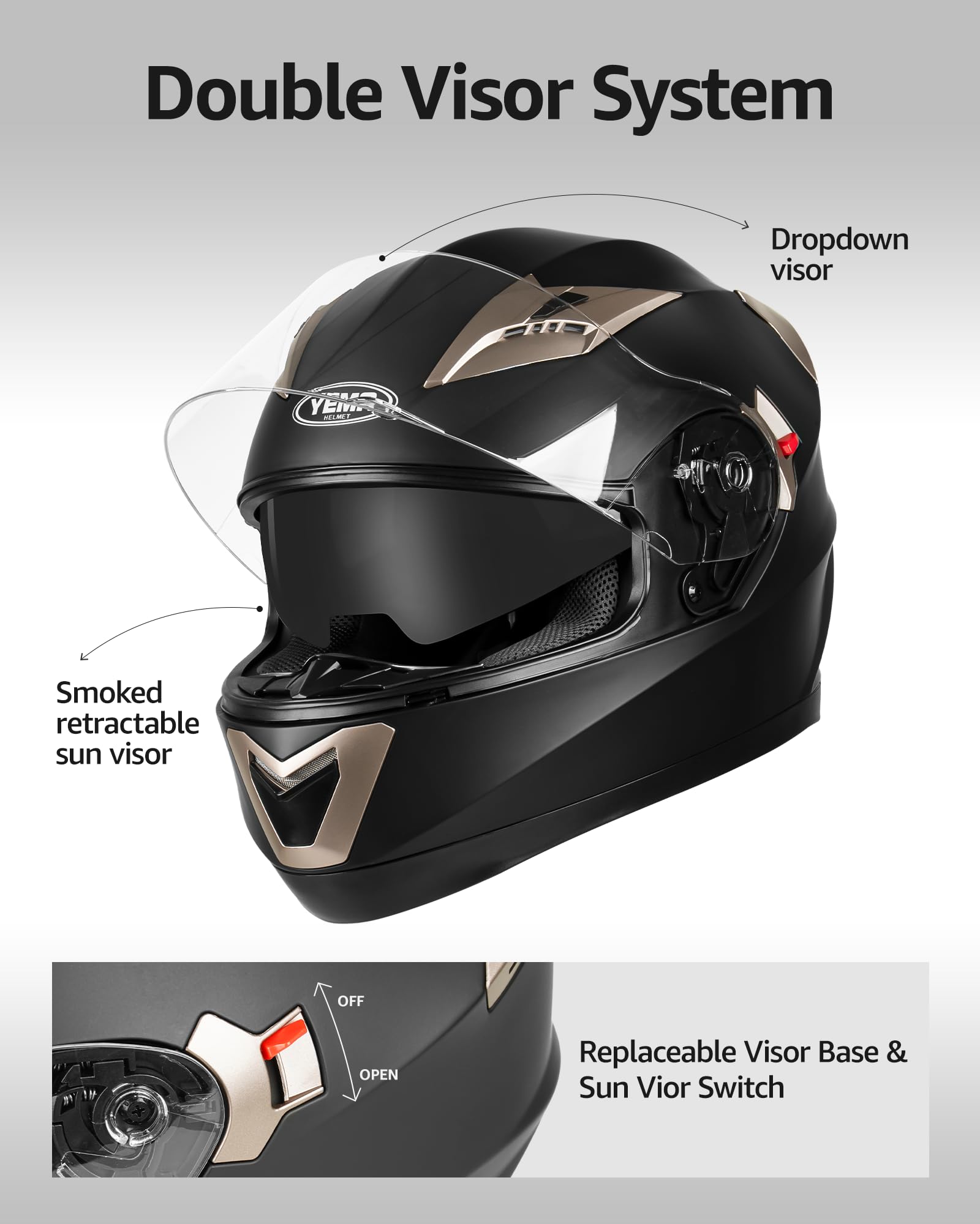 Yema Motorcycle Full Face Helmet Dot Approved Helmet Ym-829 Motorbike Moped Street Bike Racing Casco Moto Helmet With Sun Visor