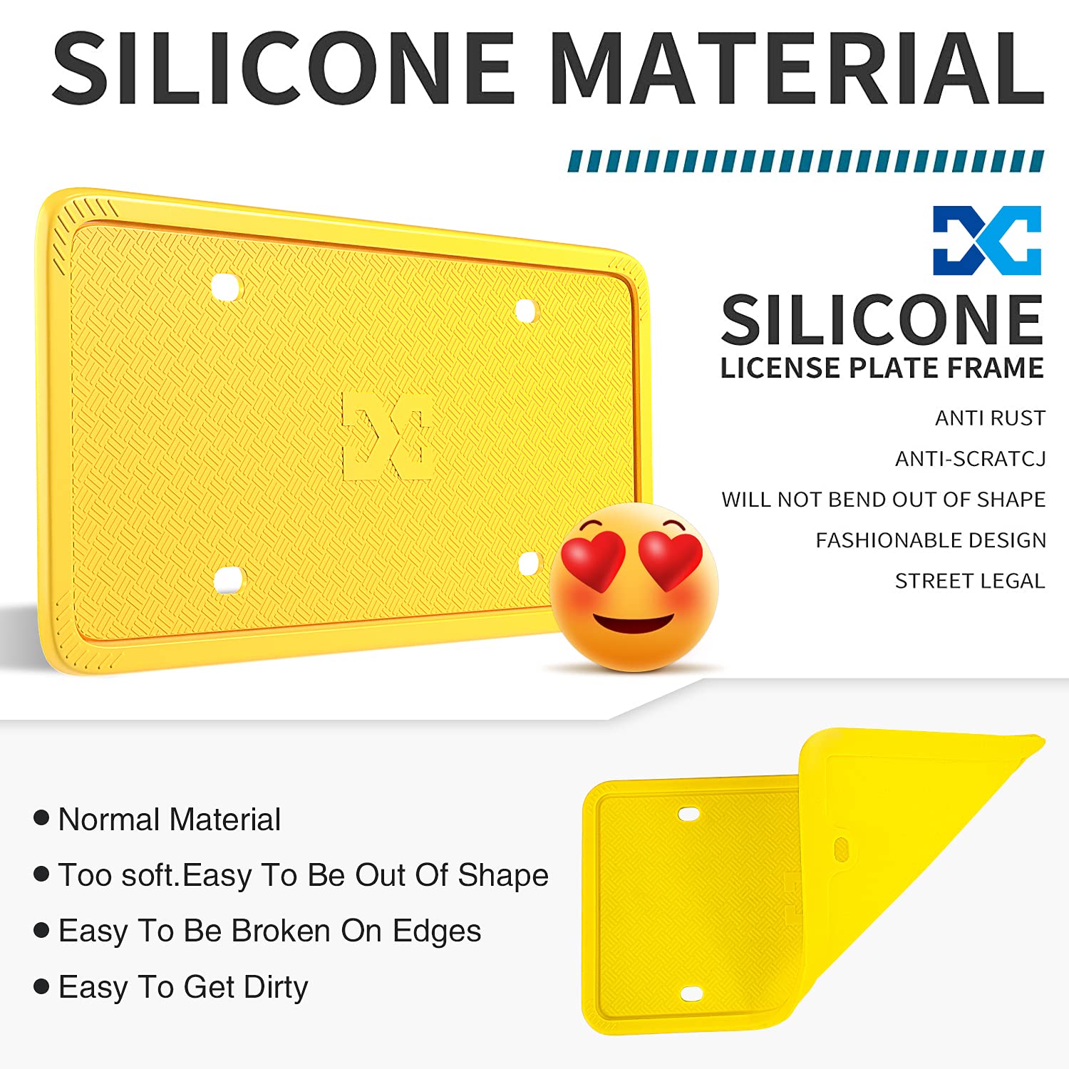 Xclpf Silicone License Plate Frame Covers 2 Pack- Front And Back Car Plate Bracket Holders. Rust-Proof, Rattle-Proof, Weather-Pr