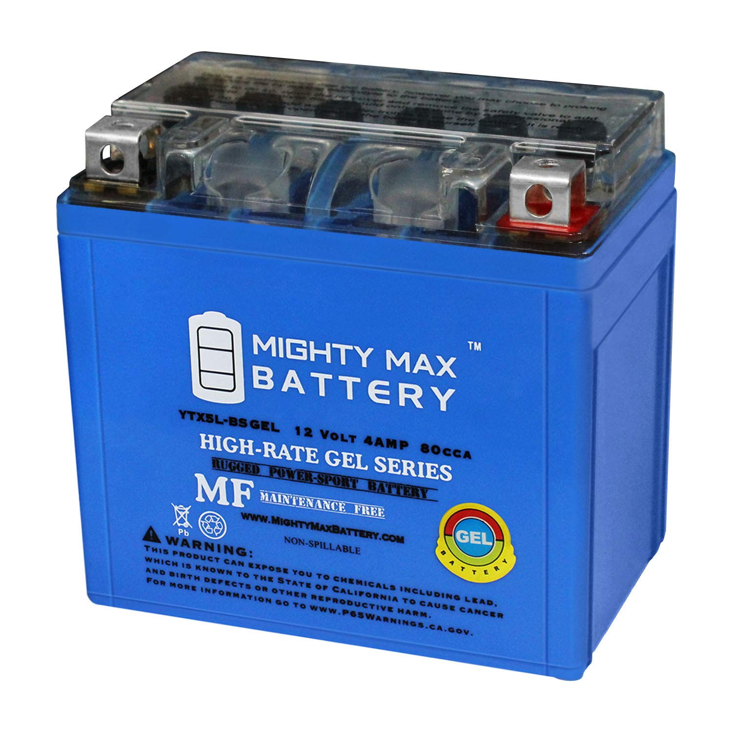 Mighty Max Battery Ytx5L-Bs Gel -12 Volt 4 Ah, Gel Type, 80 Cca, Rechargeable Maintenance Free Sla Agm Motorcycle Battery