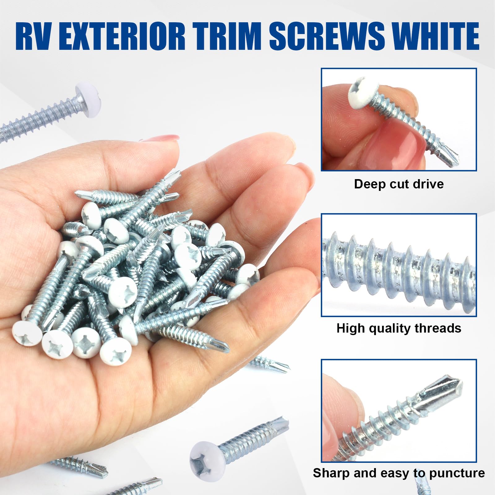 RV Screws White Pan Head Screw 8 X 1 for RV Interior and Exterior, Quad Drive Twin Fast Thread Fasteners, Enclosed Trailer Self-