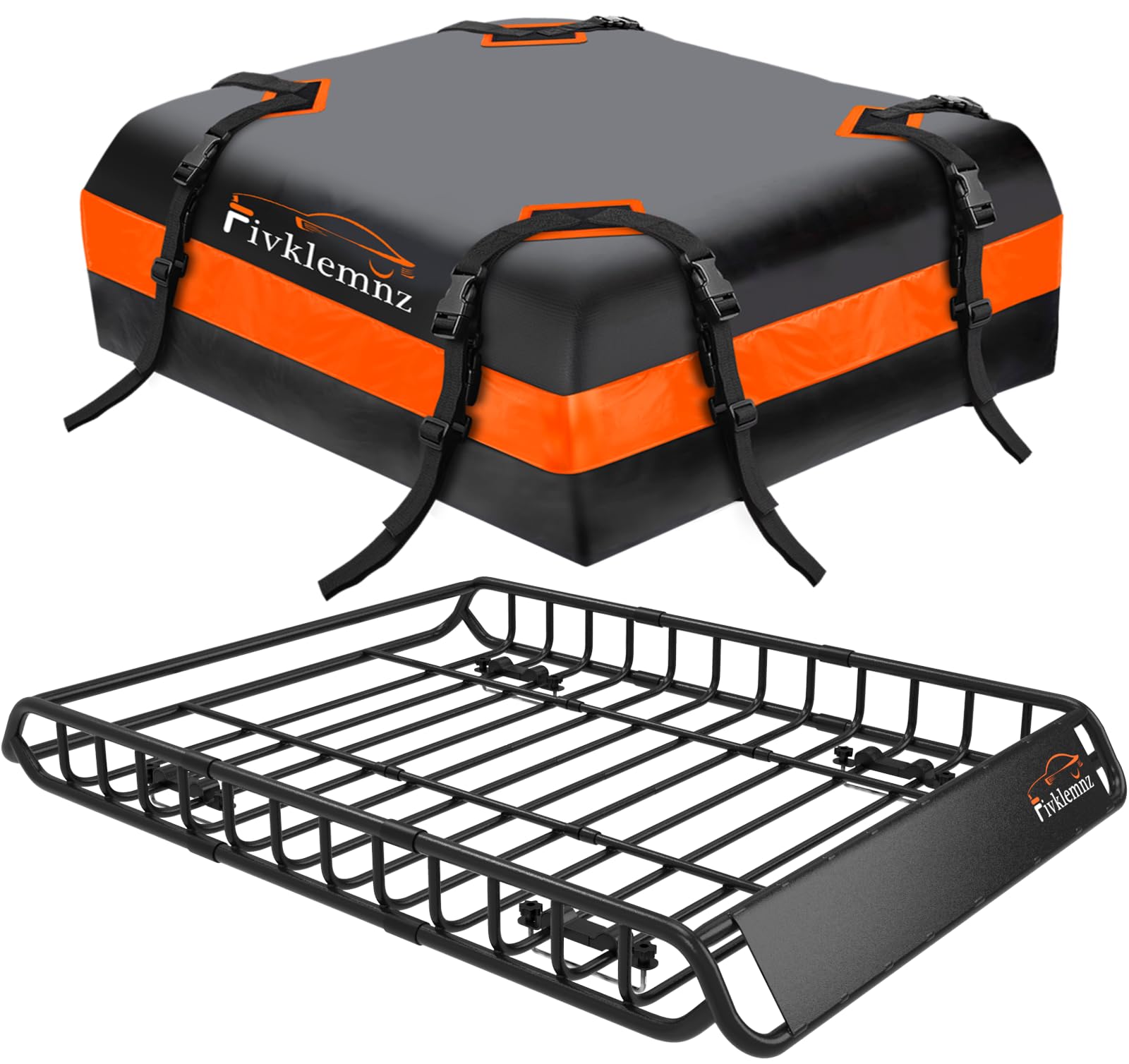 Fivklemnz Roof Rack Cargo Carrier, Universal Roof Basket (49''X 36''X 5'') + 15 Cubic Feet Waterproof Rooftop Cargo Carrier Bag