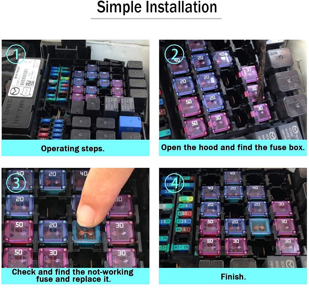 30 Pc Automotive Tall/Standard Profile Box Shaped Fuse Kit For Ford, Chevy/Gm, Nissan, And Toyota Pickup Trucks, Cars And Suvs
