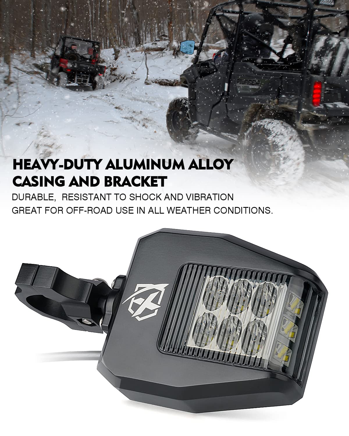 Xprite Aluminum Utv Side Rear View Mirrors Fit All 1.6-2 Inch Roll Bar Cage, Blue Anti-Glare Mirrors And Smoke Lens Led Spot Lig