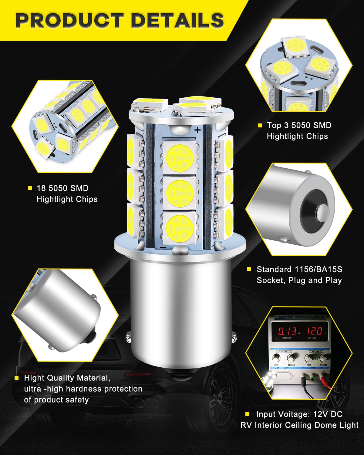 Qoope 1156 Led Bulb White 1141 Led Bulbs Rv Light Interior Bulbs 7506 1003 1073 Ba15S Led Bulb 18Smd 5050 Replacement For 12V Ca