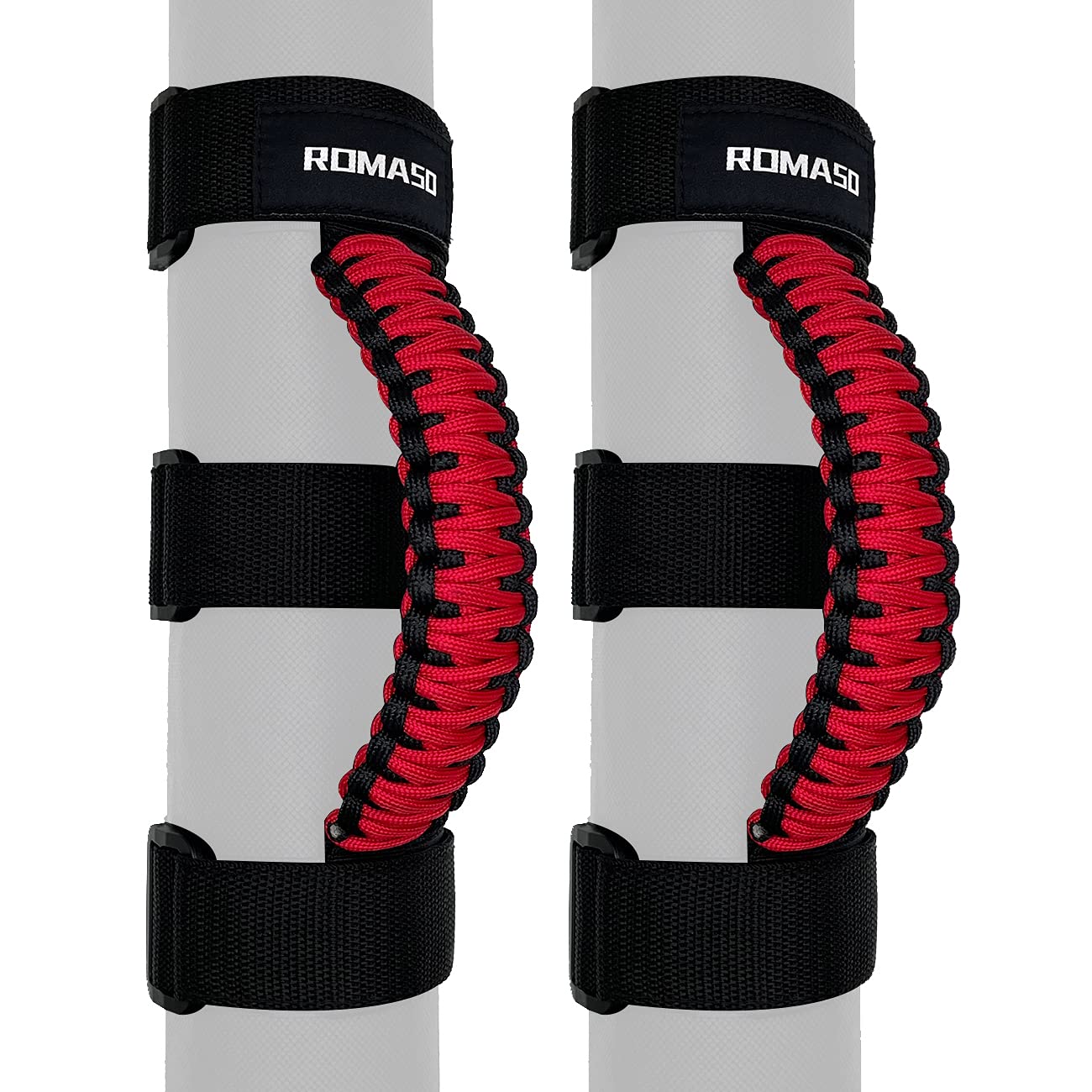 ROMASO Roll Bar Grab Handle for Jeep Wrangler,Grab Handle for Jeep Wrangler YJ JK JL,Comfortable Paracord Material(Black/Red),Pa