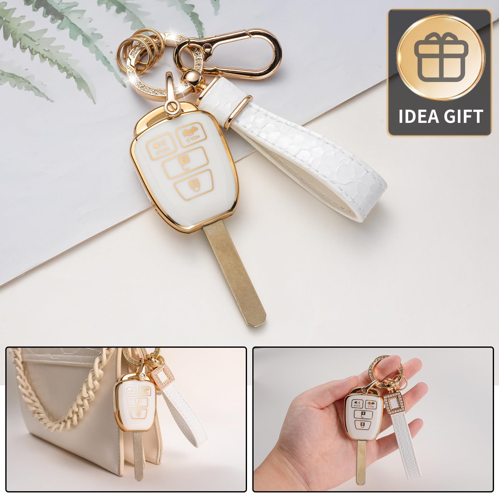 Cacarlike Toyota Fob Cover With Keychain, Car Fob Case Compatible With 2018-2024 Highlander Rav4 Camry Avalon C-Hr Corolla Gt86