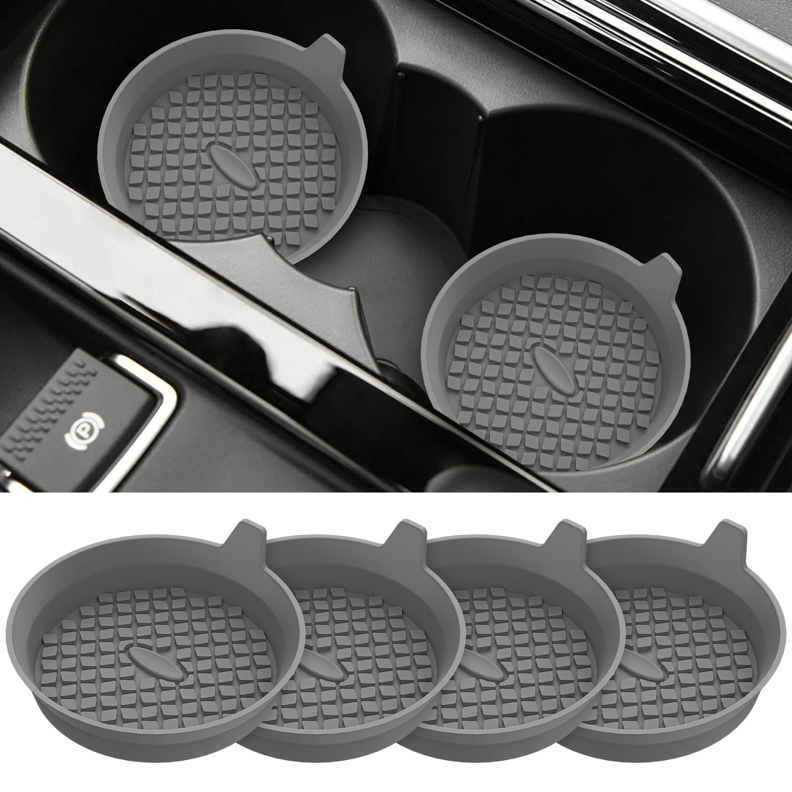 Me.Fan Car Cup Holder Coasters [4 Pack] Silicone Cups Mats, Automotive Universal Non-Slip Recessed Interior Accessories Dark Gre