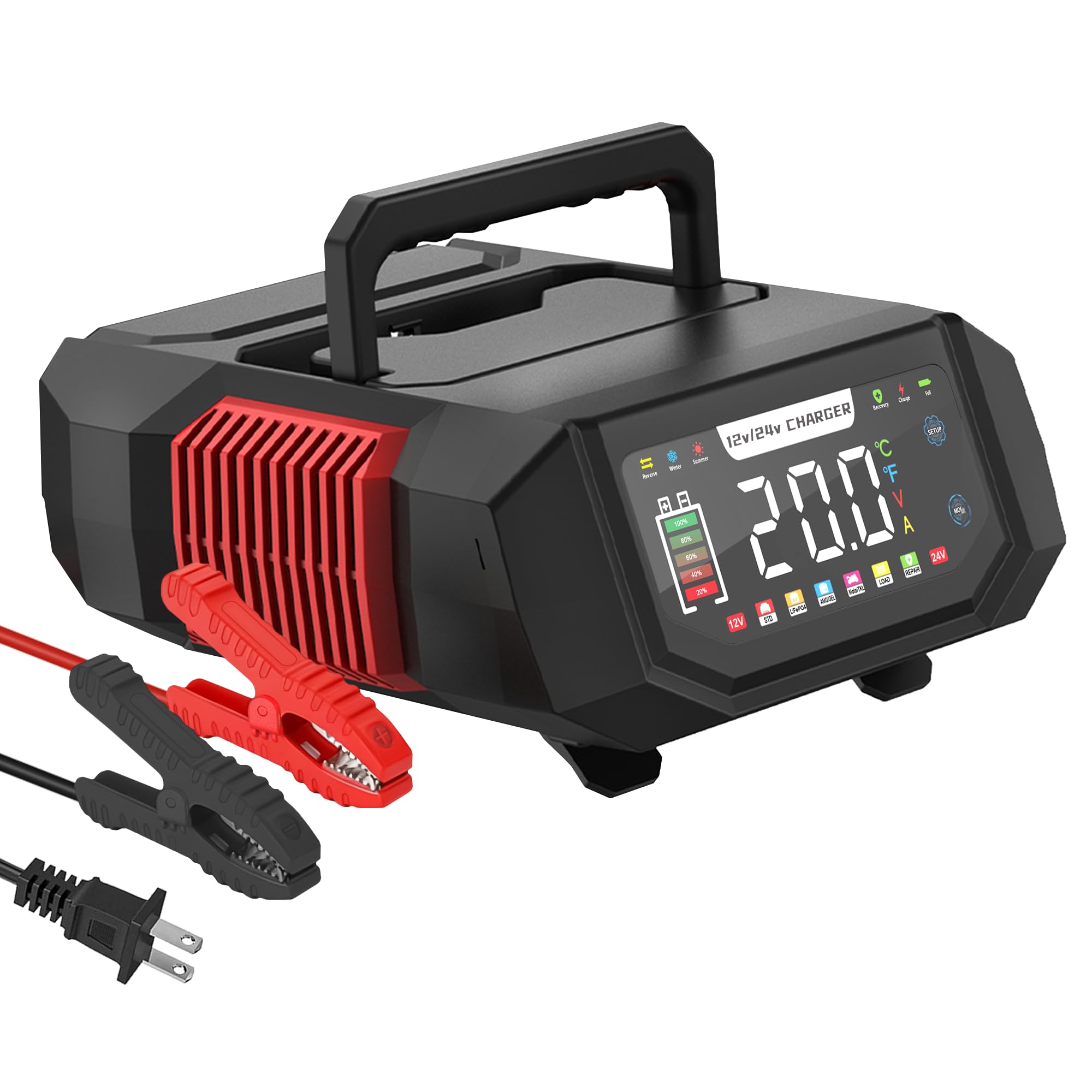AIYONFEI Battery Charger 20A 12V/24V Fully Automatic Battery Maintainer & Trickle Charger, Car Battery Charger with Repair, Temp