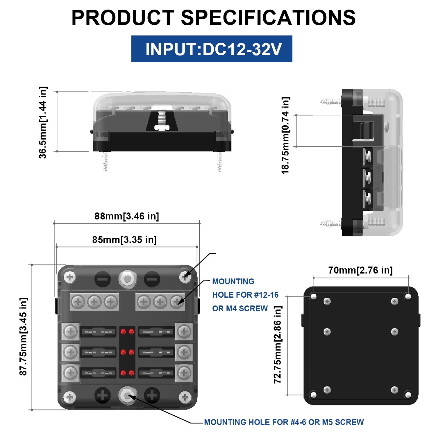Bluefire 6 Way Blade Fuse Box Fuse Box Holder Standard Circuit Fuse Holder Box Block With Led Light Indication & Protection Cove