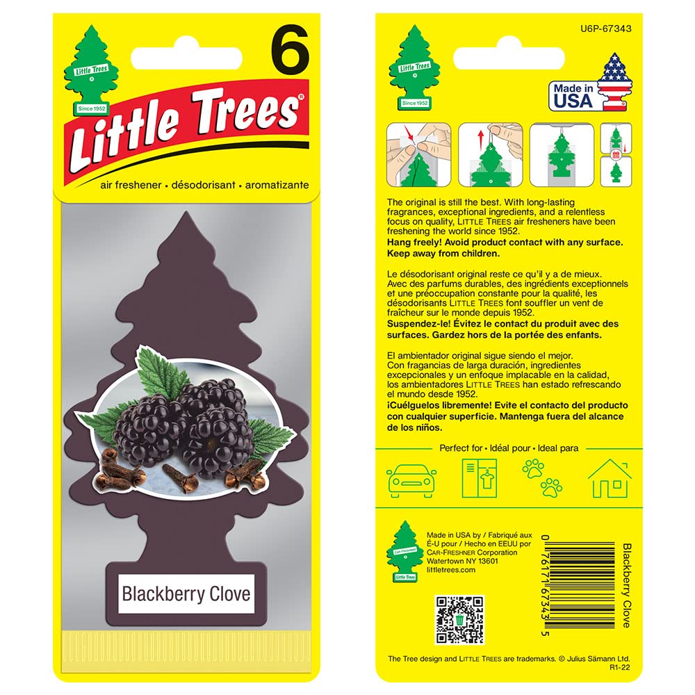 LITTLE TREES Blackberry Clove Air Fresheners - 24 Hanging Car & Home Fresheners, Long Lasting Scent, 4 Count (Pack of 6)