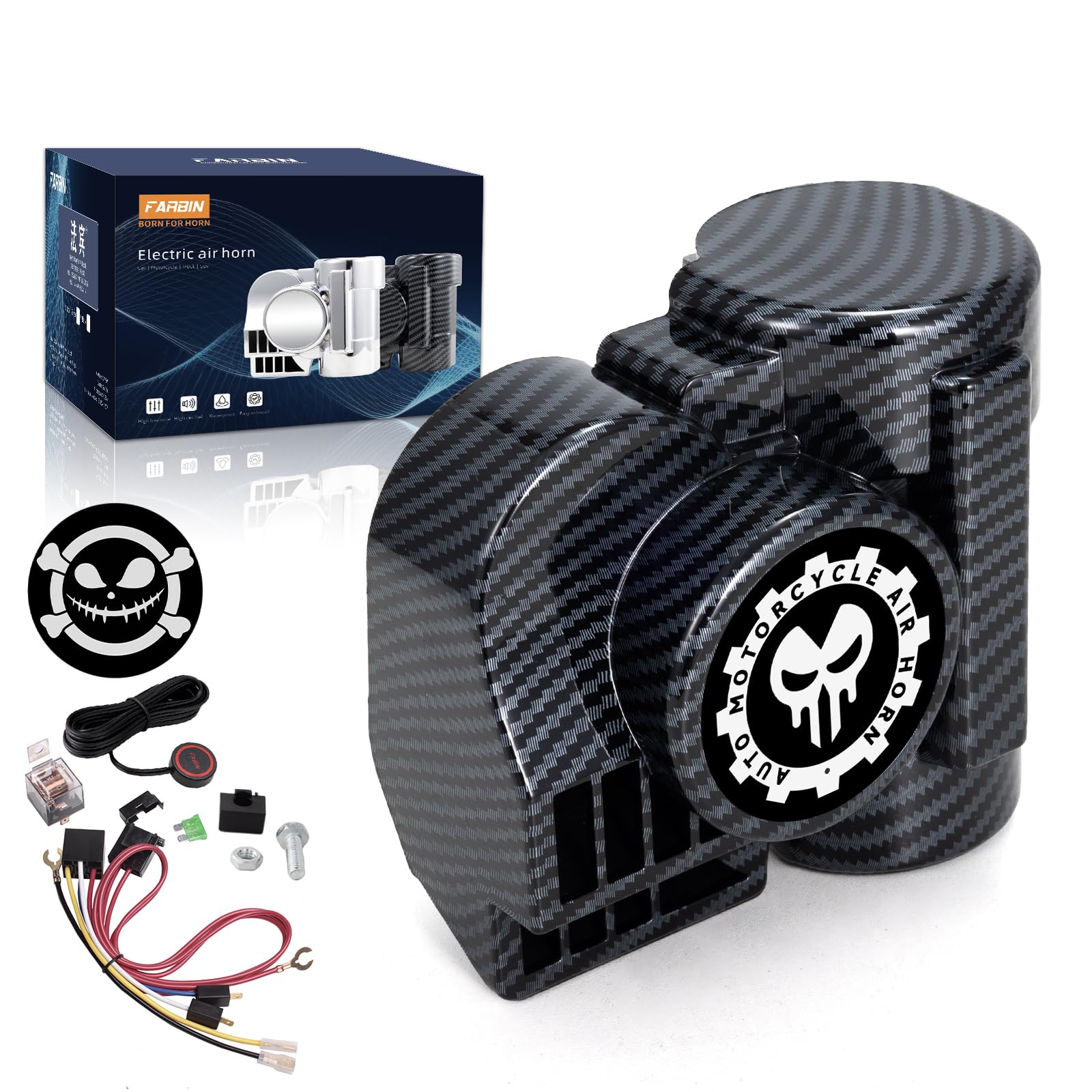 FARBIN Train Horns for Motorcycle Car Truck Air Horn with Horn Cover for Motorcycle 12V Car Horns 150DB Super Loud Horn for Moto