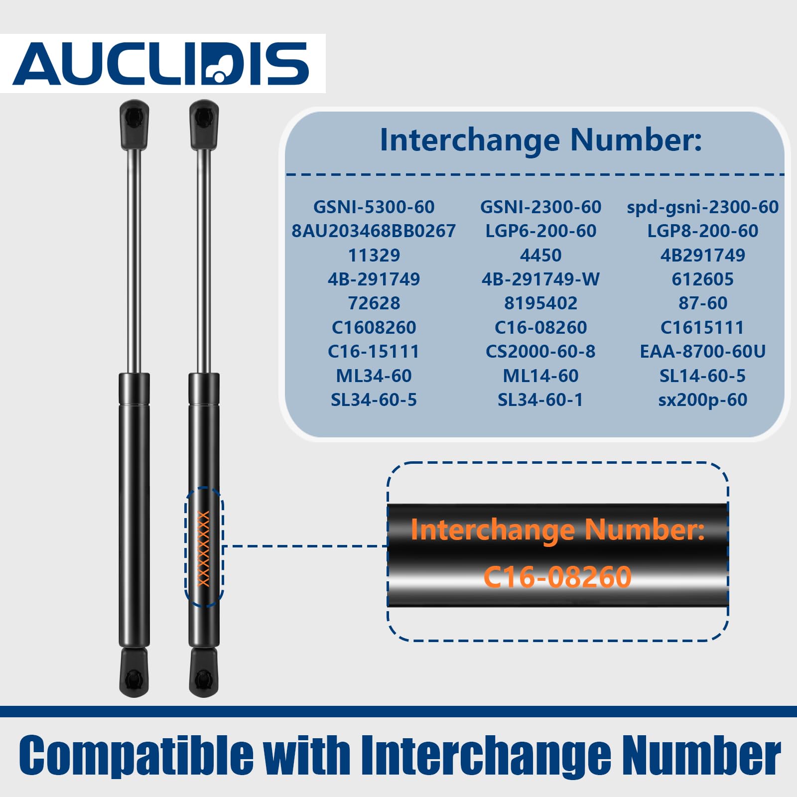 C16-08260 Gsni-5300-60 20 Inch 60Lb/267N Gas Strut Shock Spring Lift Support For Rv Cargo Door Bed Storage Boat Hatch Camper She