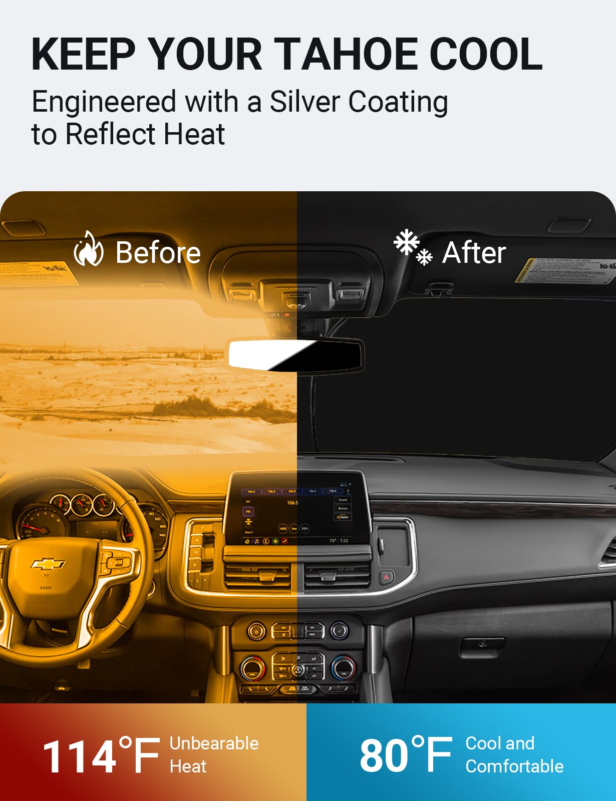 Proadsy Front Windshield Sun Shade Foldable Sunshade Protector Custom Fit 2025 2024 2023 2022 2021 Chevrolet Tahoe Z71, Premier, High Country, Rst, Lt, Ls Accessories 2025 Upgrade