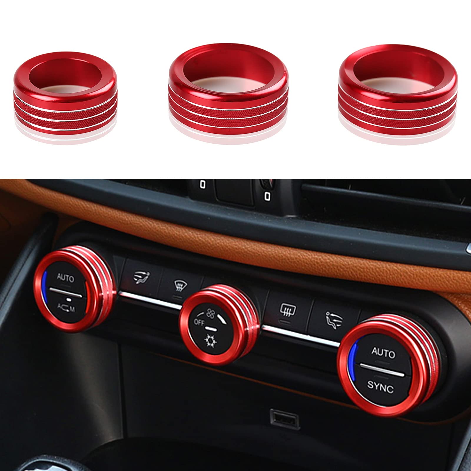 3Pcs Car Ac Knob Trim Air Conditioner Audio Cover Rotary Decoration Ring Sticker Decal Fit For Alfa Romeo Giulia 952 Stelvio 949