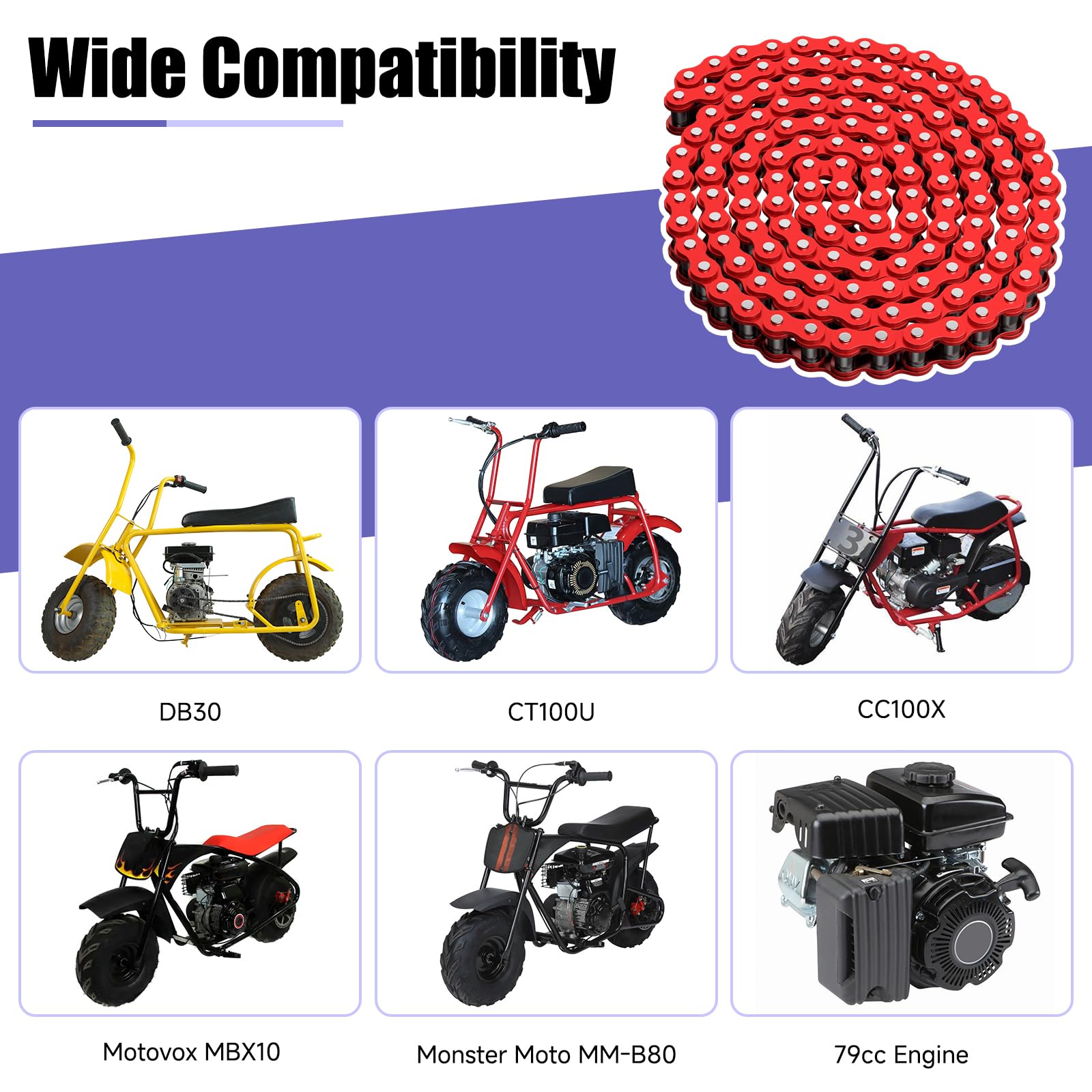 CILOYU Red 35 Chain Compatible with Mini Bike Coleman CT100U CC100X Baja DB30 Motovox MBX10 MBX11 Predator 79cc 97cc 100cc Mega