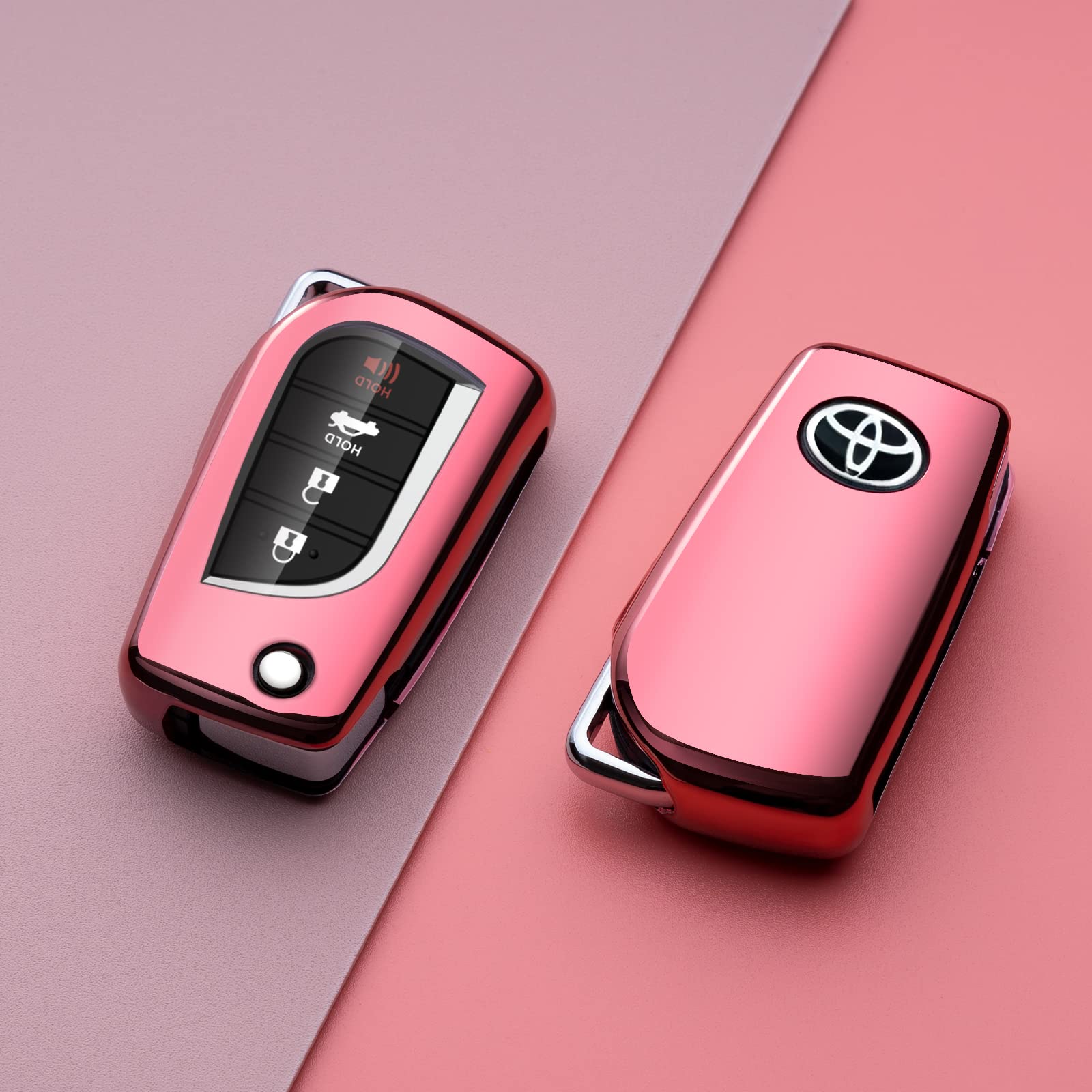 Zspdacc Compatible With Toyota Flip Key Fob Cover Pink Car Key Chain Case Holder Protector Fortuner Corolla Chr Camry Rav4 Accessories