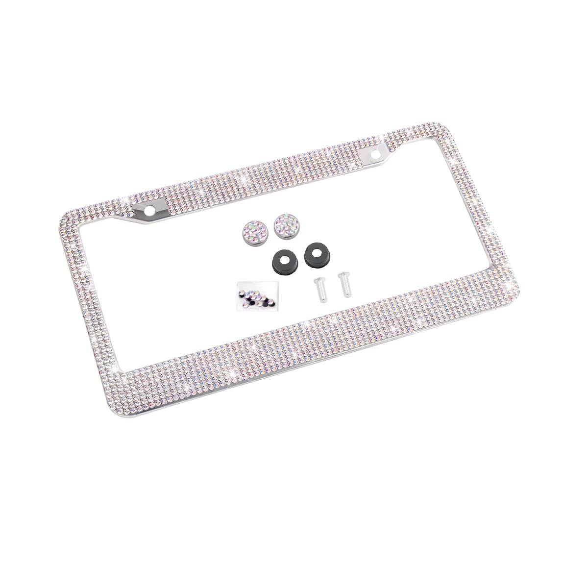 Bling Car License Plate Frame, Sparkly Rhinestone Stainless Steel License Plate Cover/Holder, Universal For Most Cars, Suvs, Vehicles With Screw Set, Auto Accessories For Women (Ab Color)