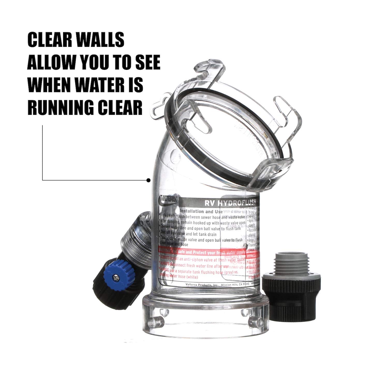 Valterra 45 Degree Hydroflush Attachment With Removable Anti-Siphon Valve For Rv, Camper, Trailer -F02-4100