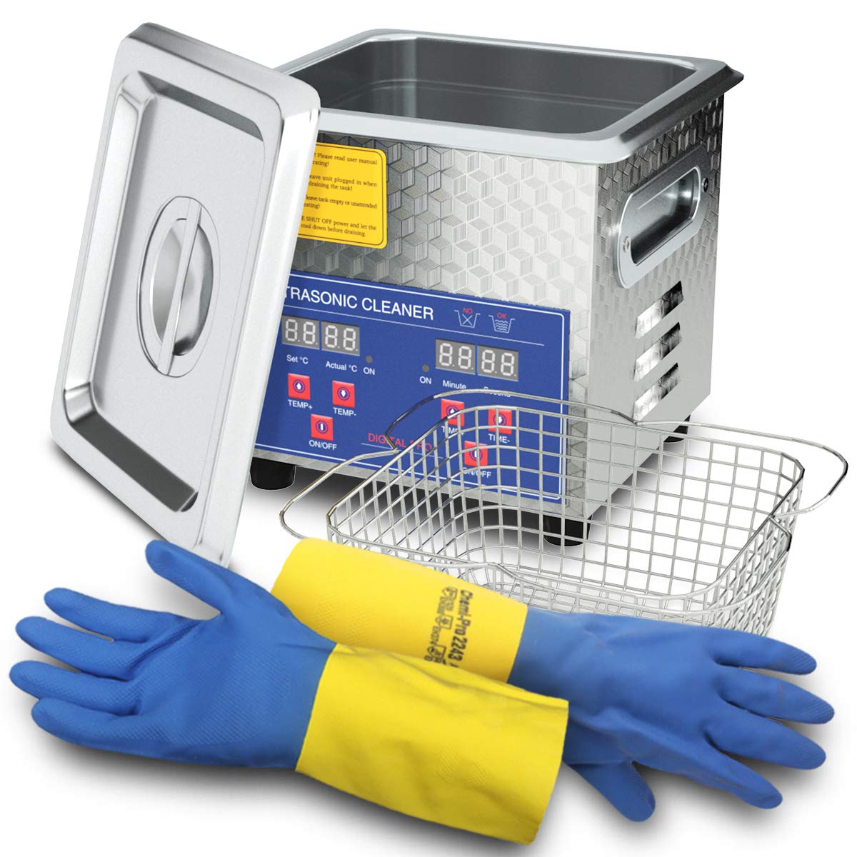 Ultrasonic Cleaner 200W Heated Parts Cleaner 2L (1.5L Liquid Capacity) for Small Carburetors Injectors Guns Bullets Brass and Je