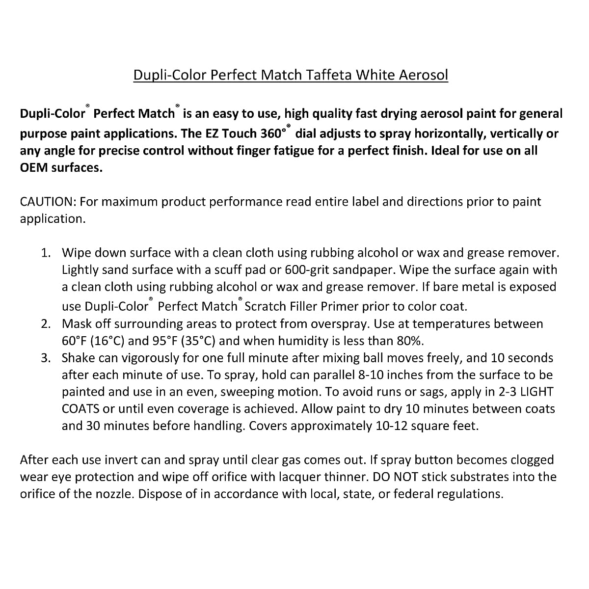 Dupli-Color Ebha09787 Perfect Match Automotive Spray Paint – Honda Taffeta White, Nh578 – 8 Oz. Aerosol Can