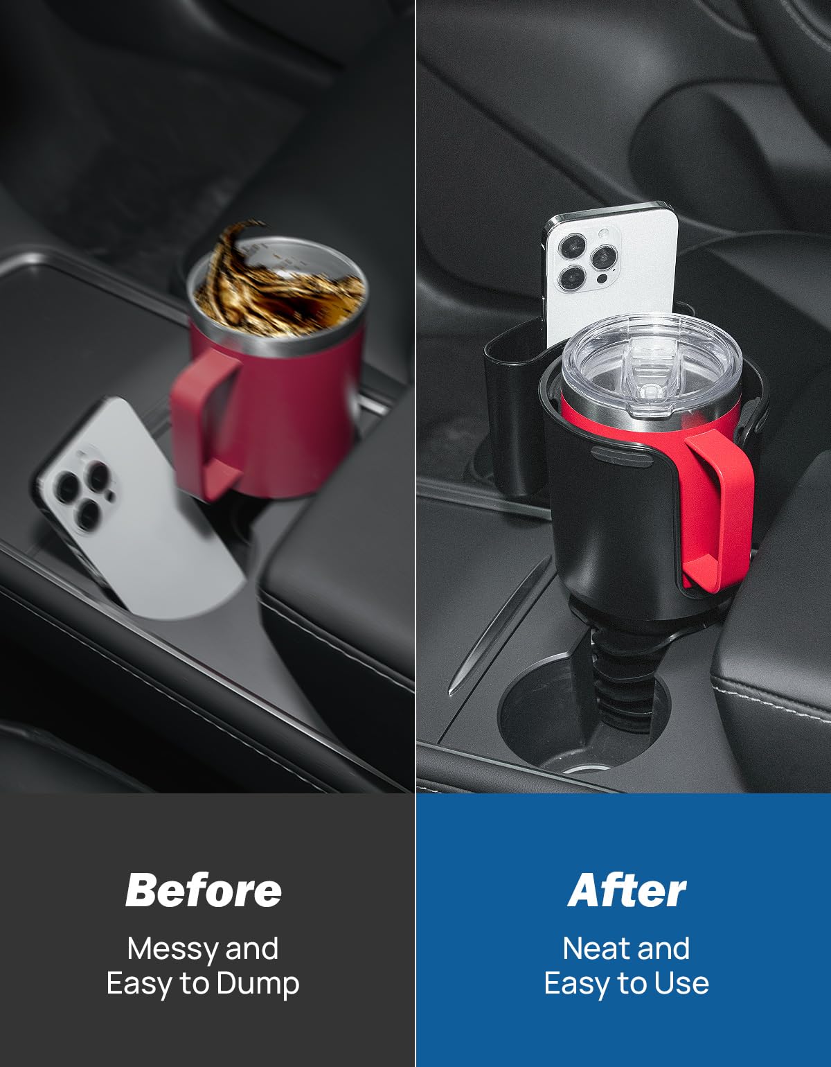 Joytutus Cup Holder Extender For Car With Phone Holder, 2 In 1 Cup Holder Expander For Car, Universal Car Cup Holder Fit For Yet
