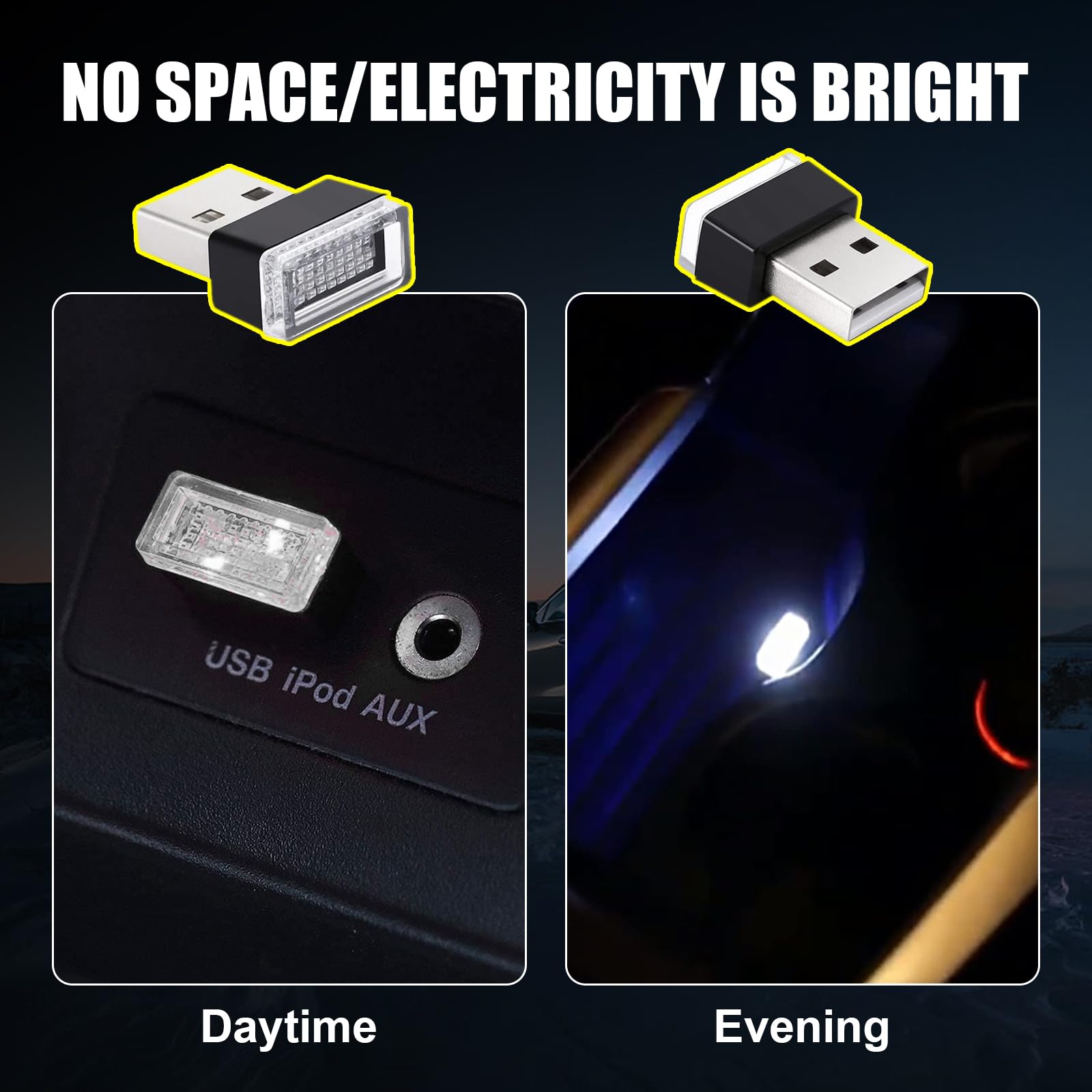 Ziciner 4 Pcs Usb Led Car Interior Atmosphere Lamp, Portable Mini Led Night Light, Plug-In Usb Interface Trunk Ambient Lighting