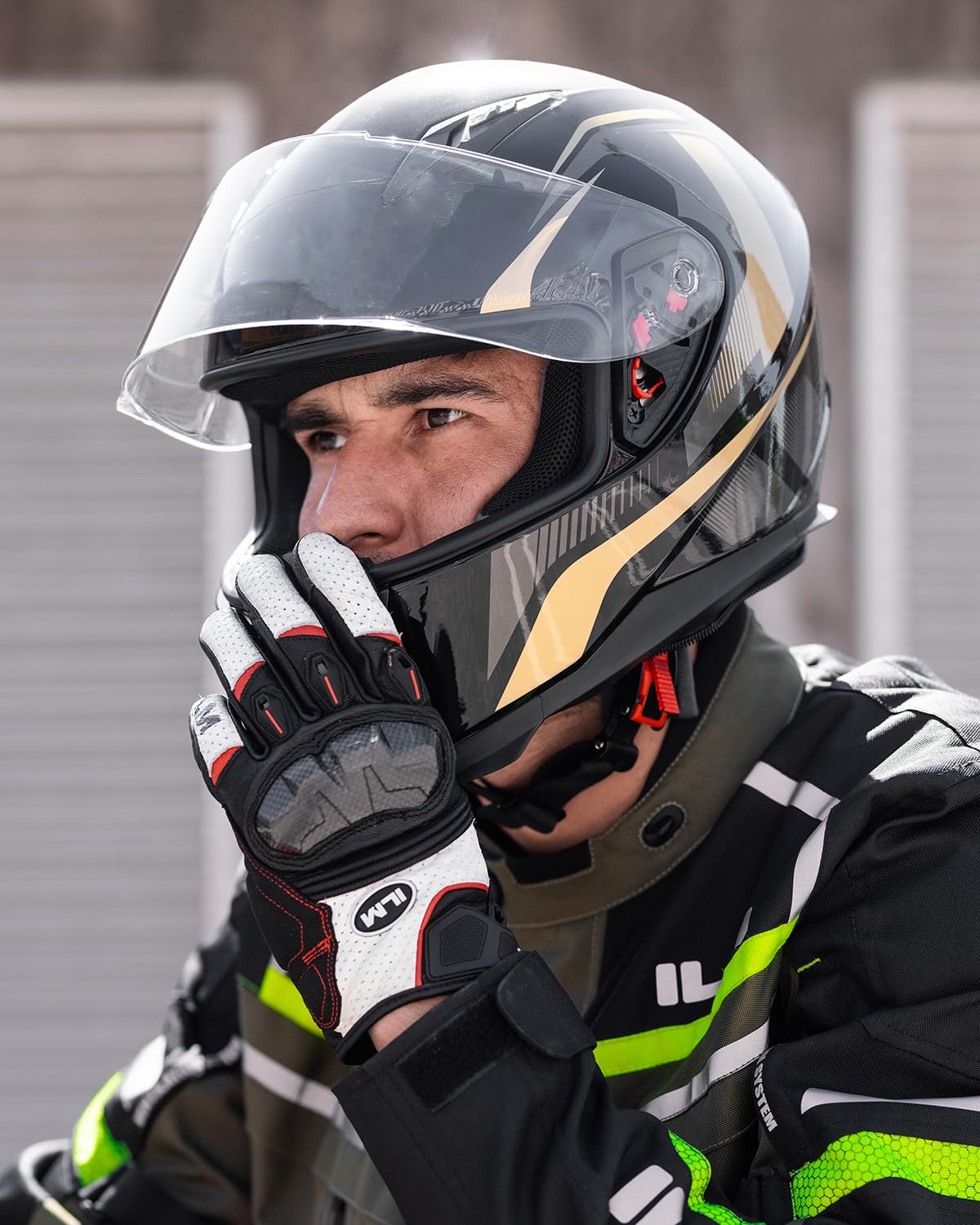 Ilm Full Face Motorcycle Street Bike Helmet With Removable Winter Neck Scarf + 2 Visors Dot Model-Jk313 (M, Golden)