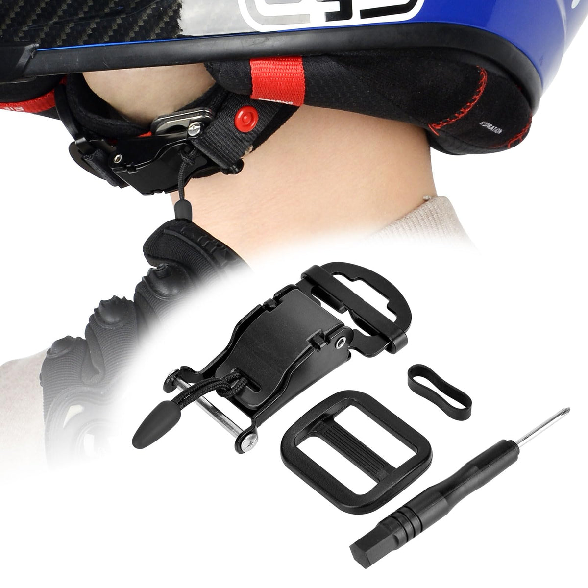 Iguerburn Motorcycle Helmet Quick Release Buckle Kit, Stainless Steel Motorcycle Helmet Accessories Chin Strap Buckle For D-Ring Helmets, Easy To Disconnect Even With Gloves (Black)