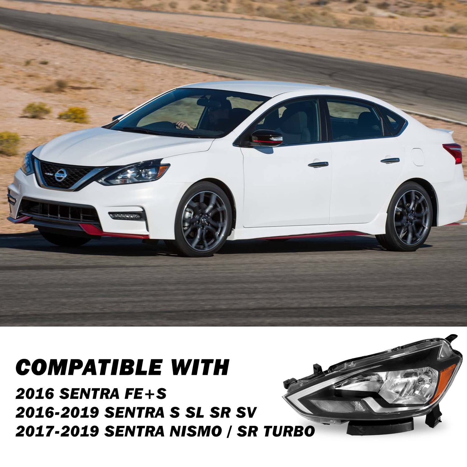 Sockir Halogen Headlight Assembly Compatible With 2016-2019 Nissan Sentra Headlamp 4-Door Sedan Left Driver Side