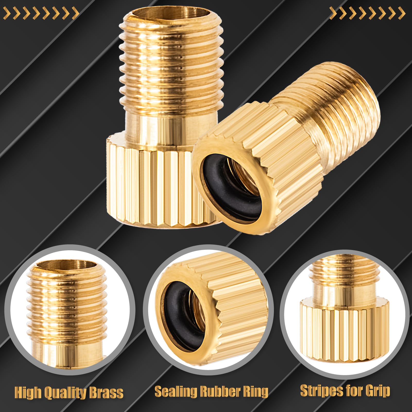 Meajoo 6Pcs Brass Presta Valve Adapter, Convert Presta To Schrader Adaptor, Inflate Tire Using Standard Pump Or Air Compressor F