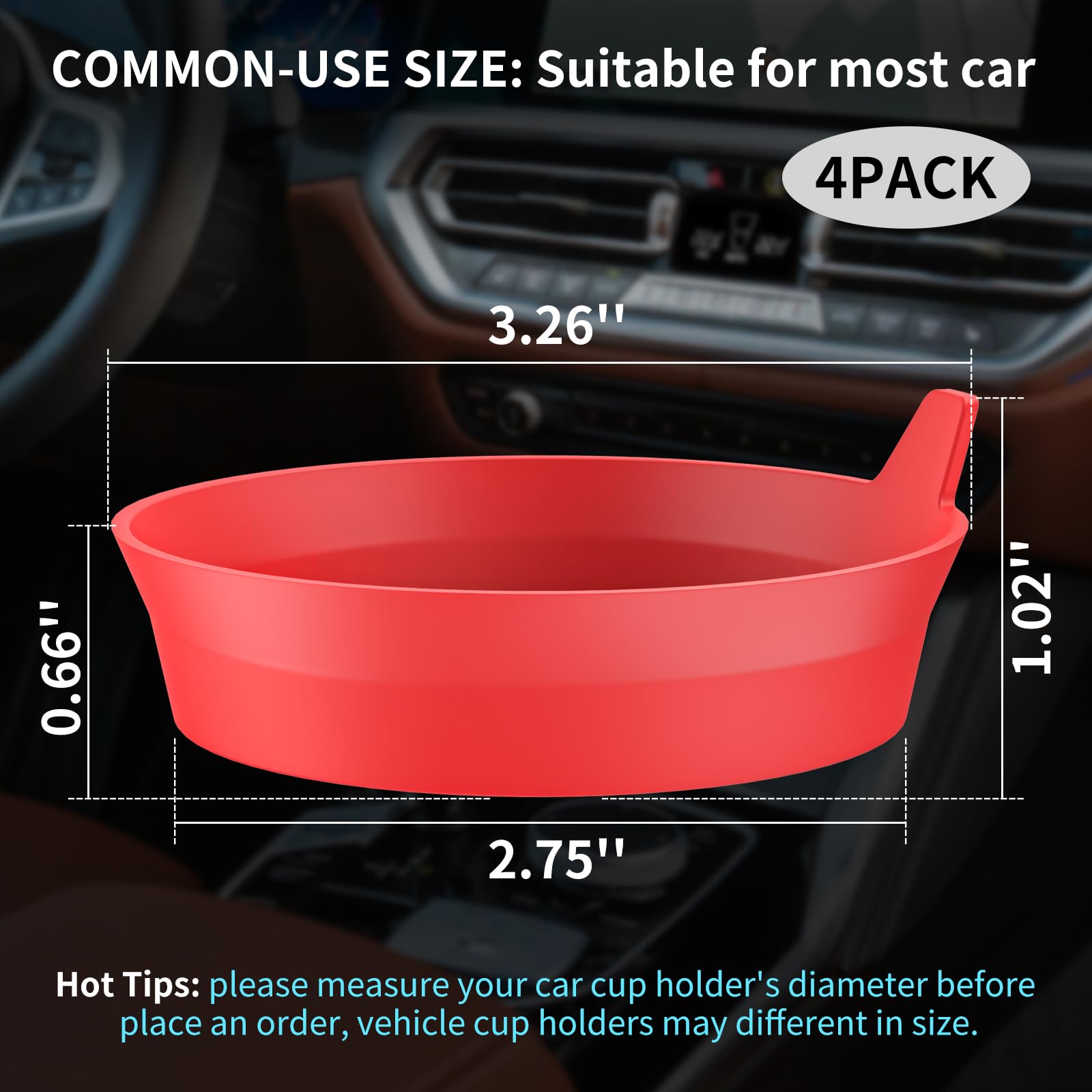 Me.Fan Car Cup Holder Coasters [4 Pack] Silicone Cups Mats, Automotive Universal Non-Slip Recessed Interior Accessories Red