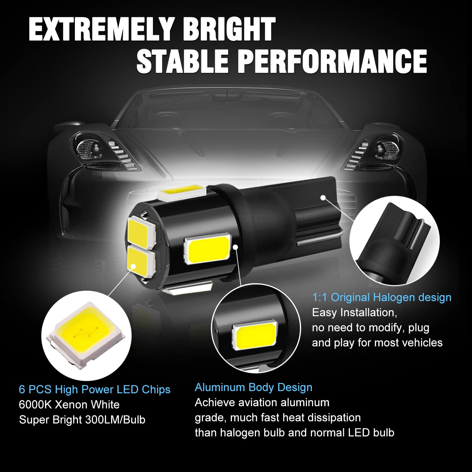 Brishine 194 Led Bulbs 6000K Xenon White Extremely Bright 5630 Chipsets T10 168 2825 175 W5W Led Replacement Bulbs For Car Inter