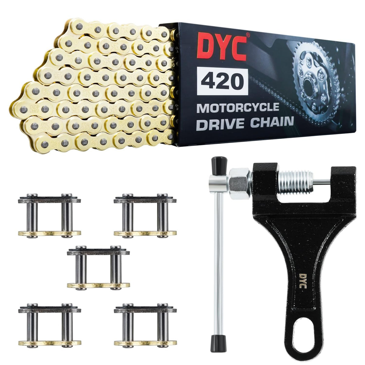 Dyc 420 Motorcycle Chain 132 Links (Gold Plating) For 50 70 90 110 125 196 212Cc Coleman Ssr Taotao Coolster Apollo Baja Kazuma