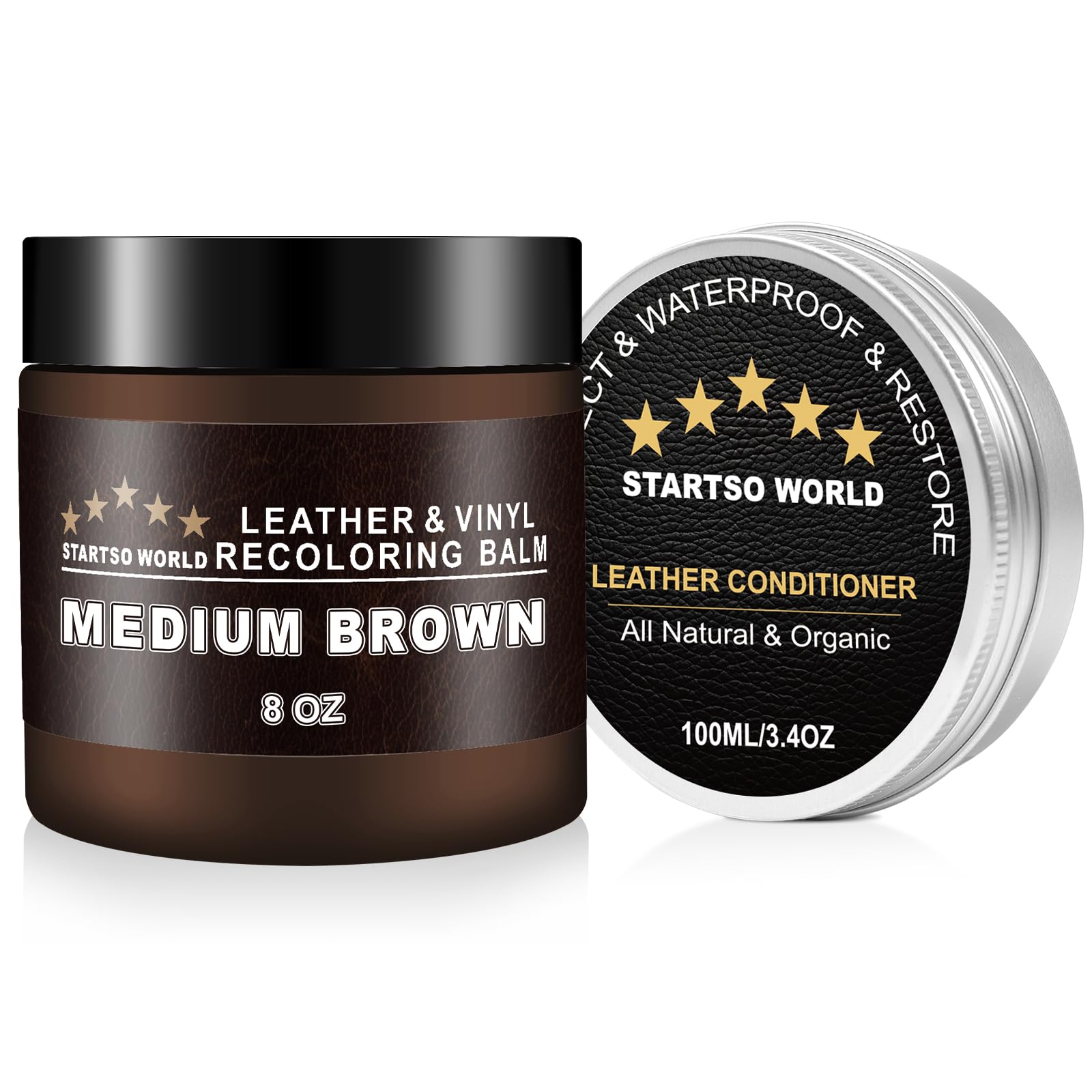 Startso World 200Ml Leather Recoloring Balm With 100Ml Leather Conditioner, Medium Brown Leather Repair Kit For Furniture, Leath