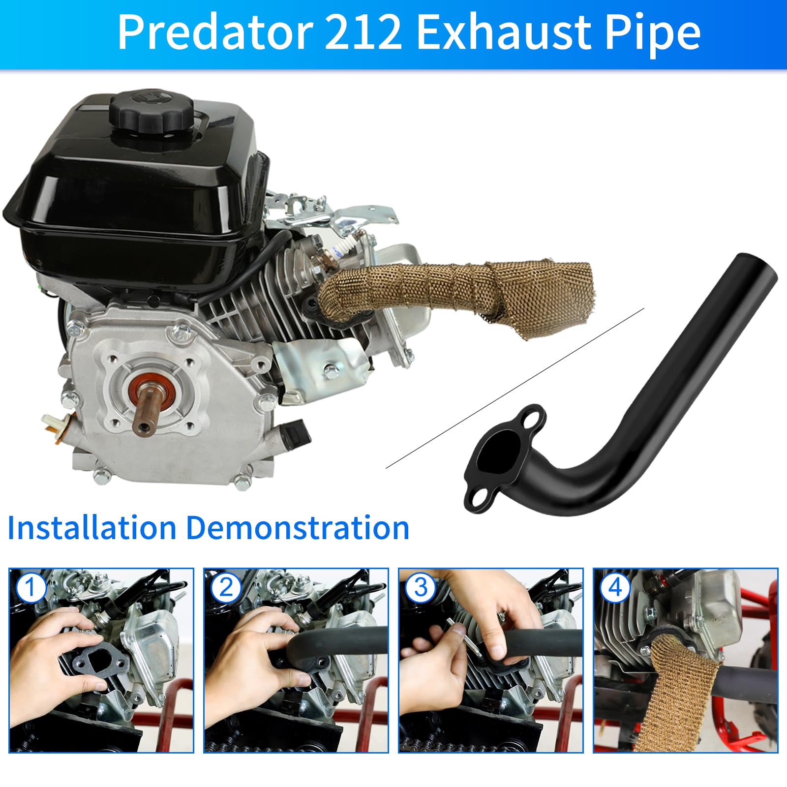 YOXUFA 212cc Exhaust Pipe Header for Predator 212cc 196cc 224cc 6.5hp GX160 GX200 Small Engine Coleman CT200U CT200U-EX BT200X K