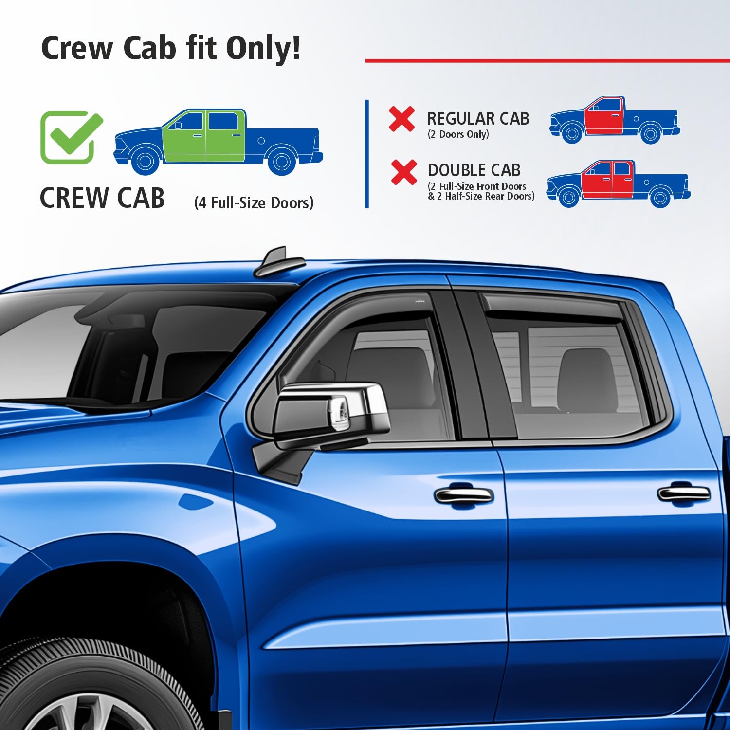 Goodyear Shatterproof In-Channel Window Deflectors For Chevrolet (Chevy) Silverado/Gmc Sierra 1500 2019-2025 Crew Cab,Rain Guard