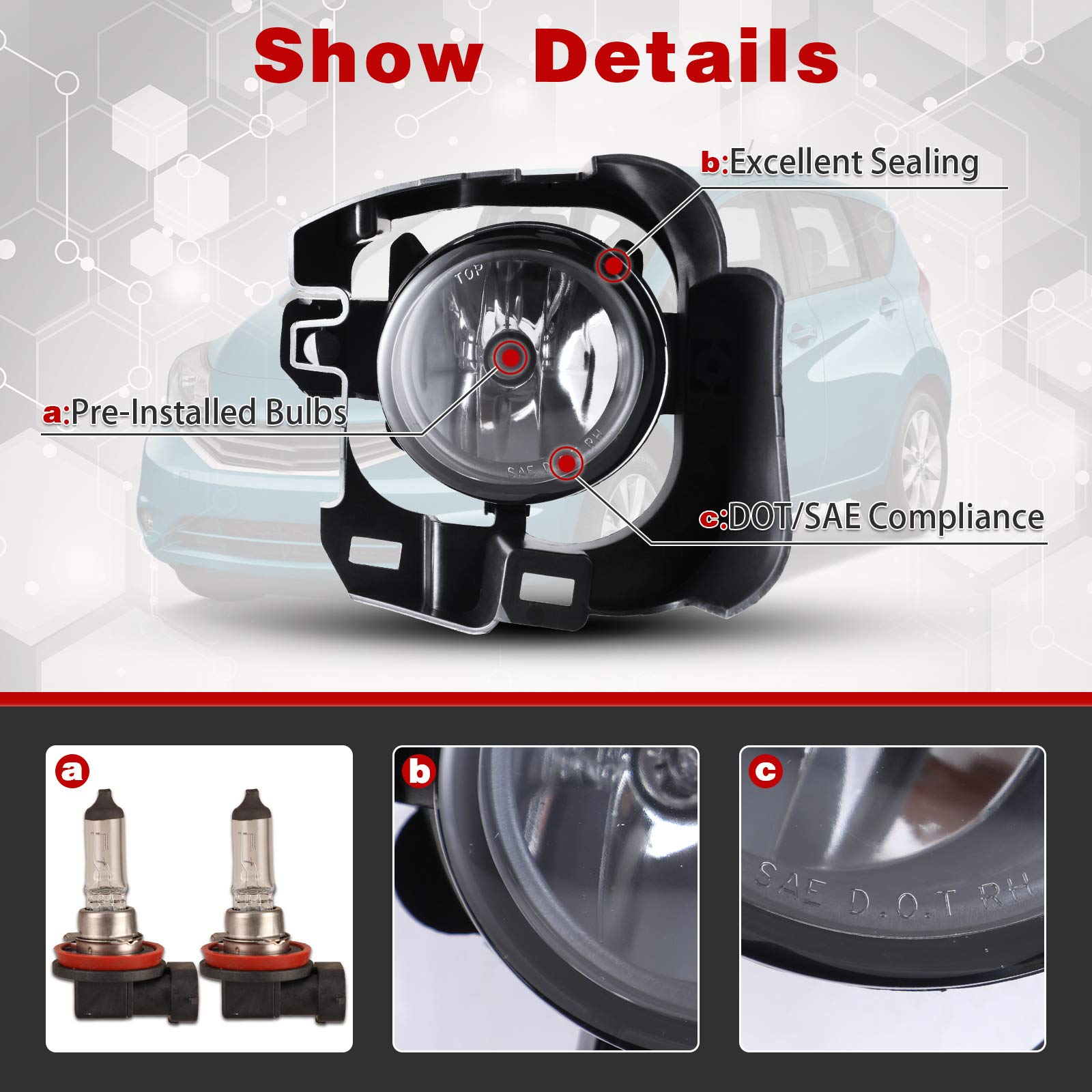 Autowiki Fog Light Assembly For 2014 2015 2016 Nissan Versa Note Hatchback With Clear Lens 2Pcs Oem Replacement With Switch And