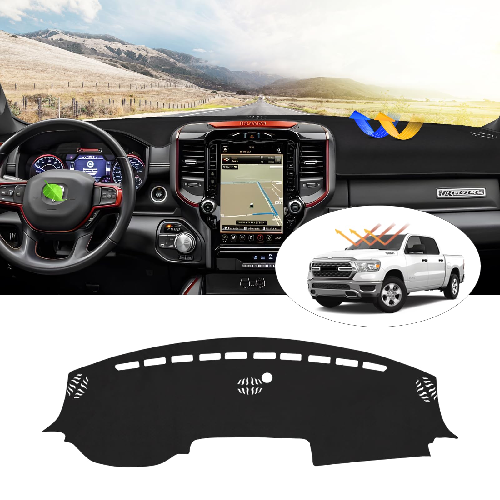 Dashboard Cover Compatible With Dodge Ram 1500 2500 3500 2019-2024 2025 Accessories Dash Cover Nonslip Dash Board Carpet Anti-Gl