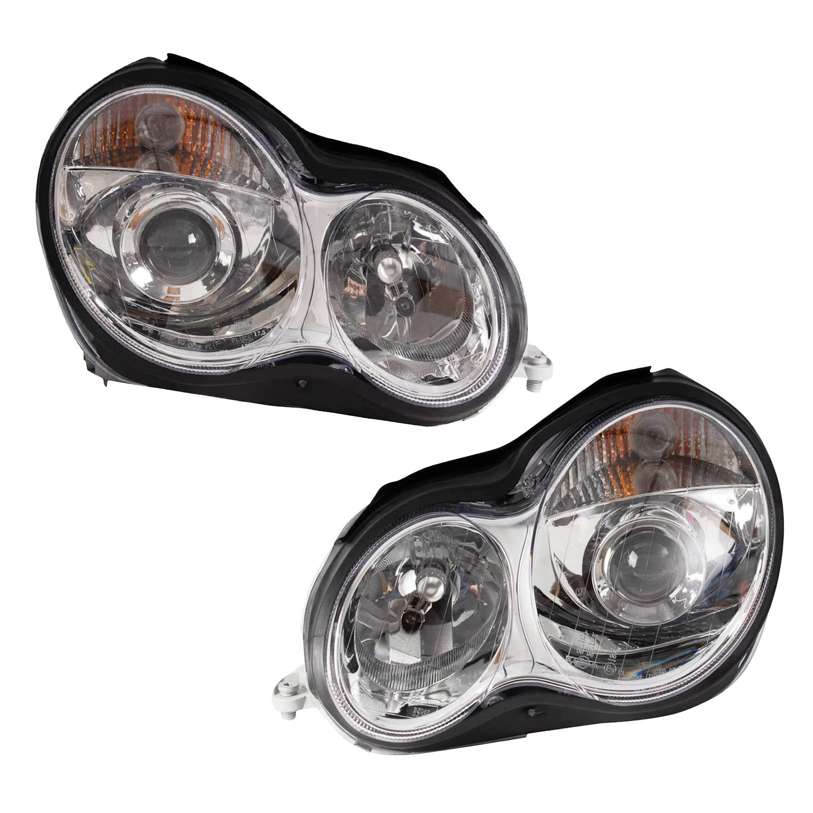 TRQ Headlight Assembly Set for 01-07 Mercedes Benz C240 C320 C230 - Chrome Housing, Halogen Only, Model HLA71002