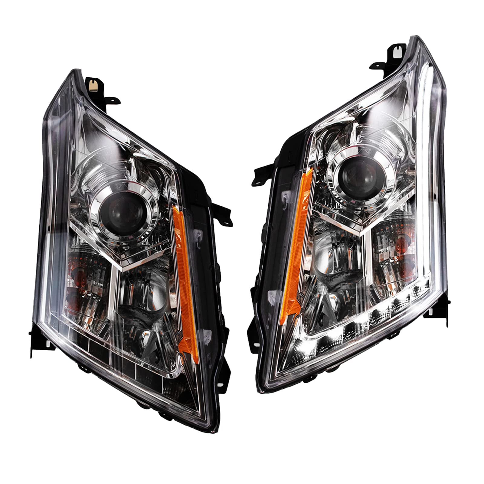 Trq Headlight Assembly Set Headlights Driver & Passenger Side Halogen Compatible With 2010-2016 Cadillac Srx Gm2502345 Gm2503345