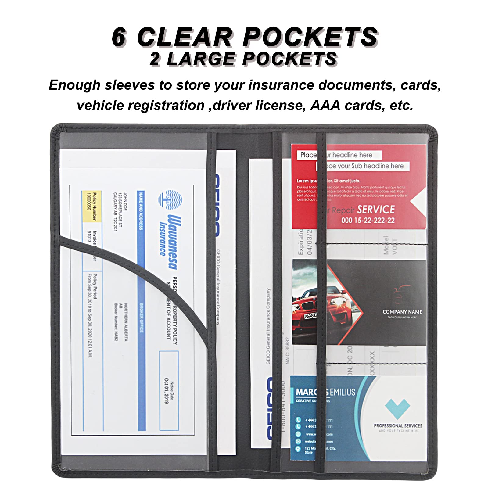 Bodskad Car Registration And Insurance Holder, Premium Leather Insurance And Registration Holder,Vehicle Glove Box Car Organizer