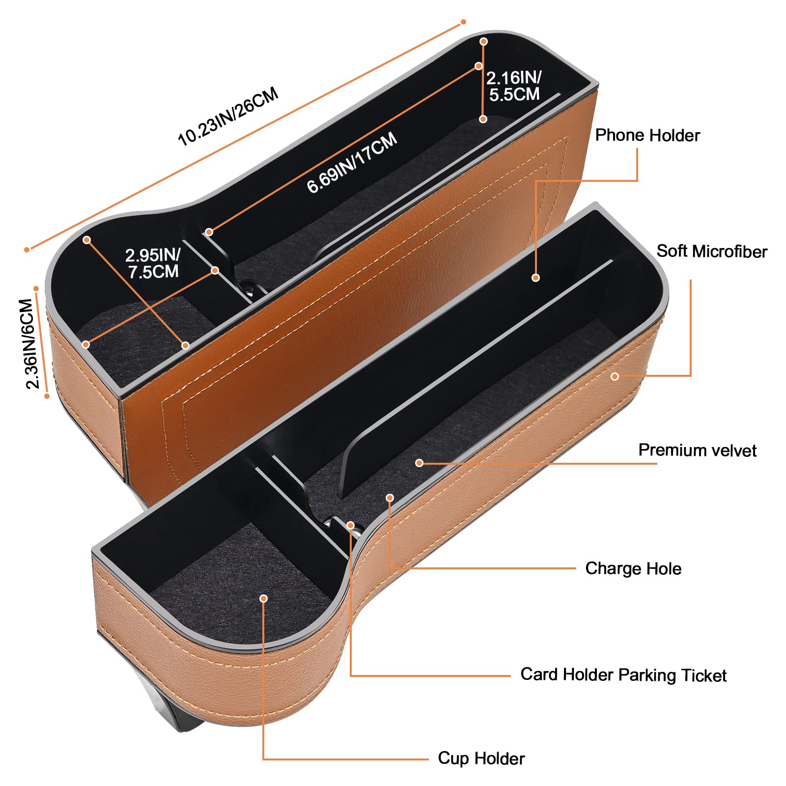 Car Seat Gap Filler Organizer, 2 Pack Multifunctional Car Seat Organizer, Auto Console Side Storage Box With Cup Holders 2 Seat