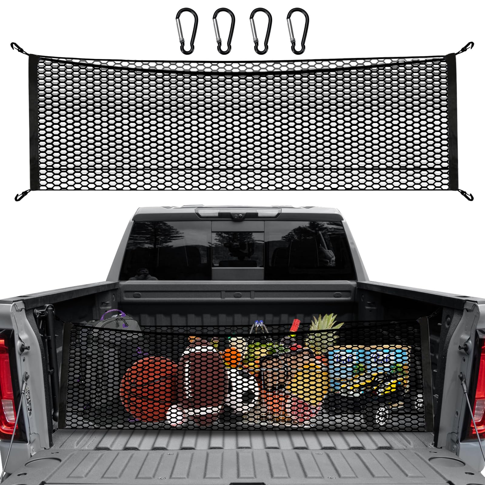 Linkcro Truck Bed Cargo Net For Pickup Truck Bed - Premium Truck Bed Net For Trunk Organizers And Storage - Trunk Mesh Cargo Net For Chevrolet Silverado, Ft150, Gmc